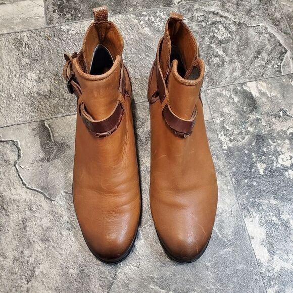 OTBT Low Rider Butterscotch Tan Burnished Leather Strappy Ankle Boots Booties - Picture 5 of 9